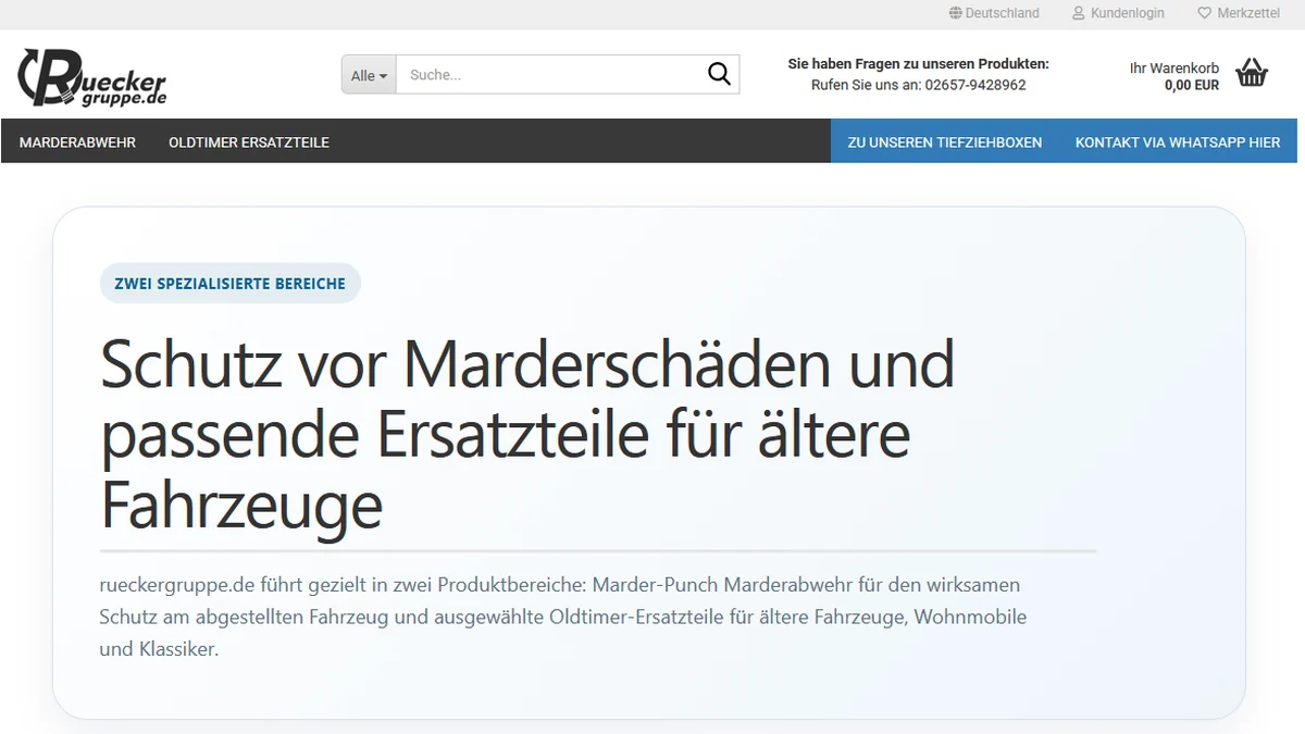 Startseite des Rückergruppe-Webshops