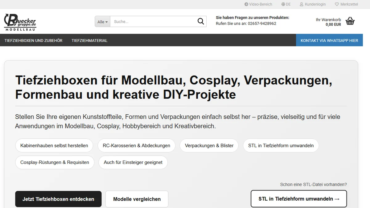 Startseite des Tiefziehbox-Webshops